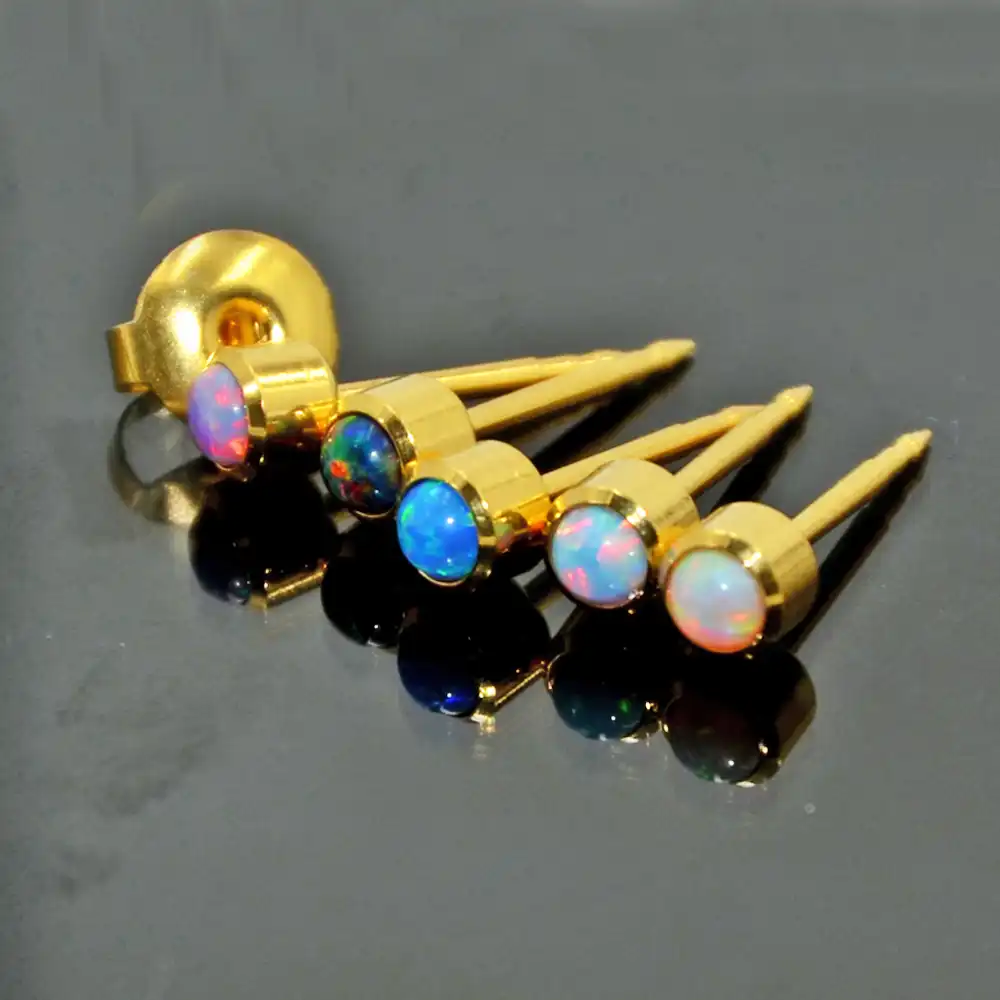 Bog Pair Surgical Steel Fashion Sterile 24k Gold Fire Opal Stud Fashion Sterile 24k Gold Fire Opal Stud