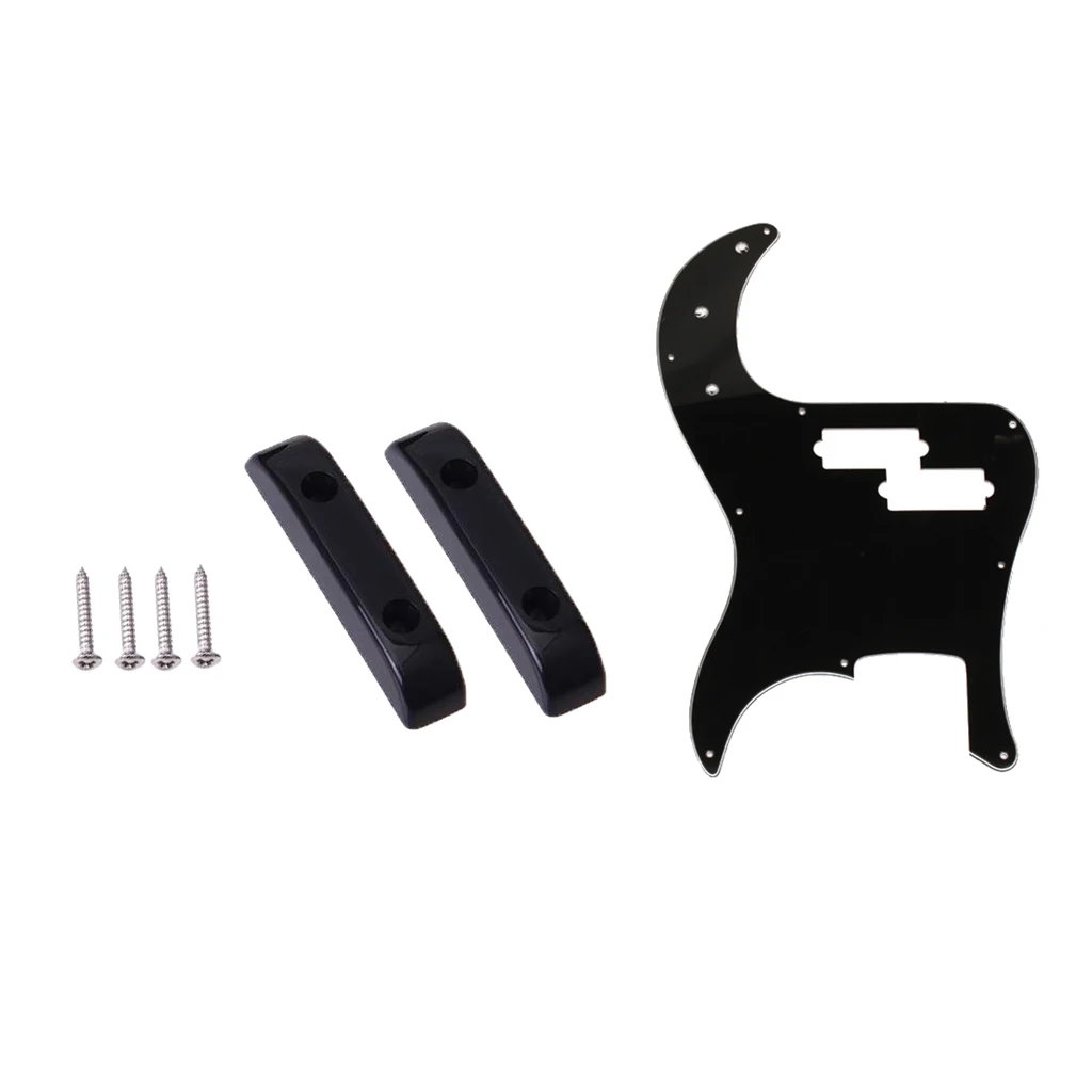 Black 3 Ply Pickguard for PB Precision Bass + 2pcs Thumb Rest Tug Bar Finger Pull for Electric Bass Replacement