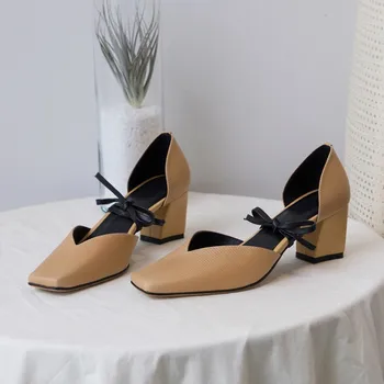 

MLJUESE 2018 women sandals cow leather black color square toe cover heel lace up beaches sandals casual sandals size 34-40