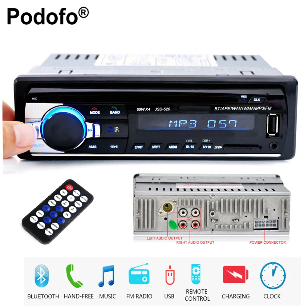 Podofo Car Radio 12V Bluetooth V2.0 Car Audio Stereo In dash 1 Din FM