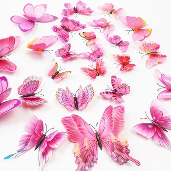 

Double Layer Pink 3D Butterfly Sticker PVC Wallpaper Plastic Wall Art Posters for Kids Room Decoration Wedding Party Decor