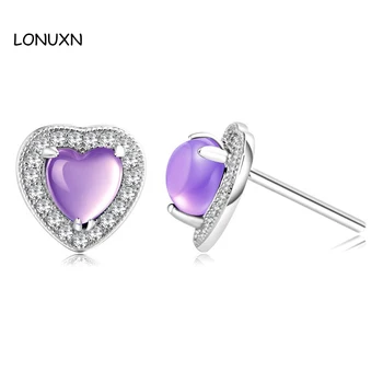 

2017 new 925 Silver Heart stud Earrings Sterling Korean style Austrian natural purple crystals love women jewelry lovers gift