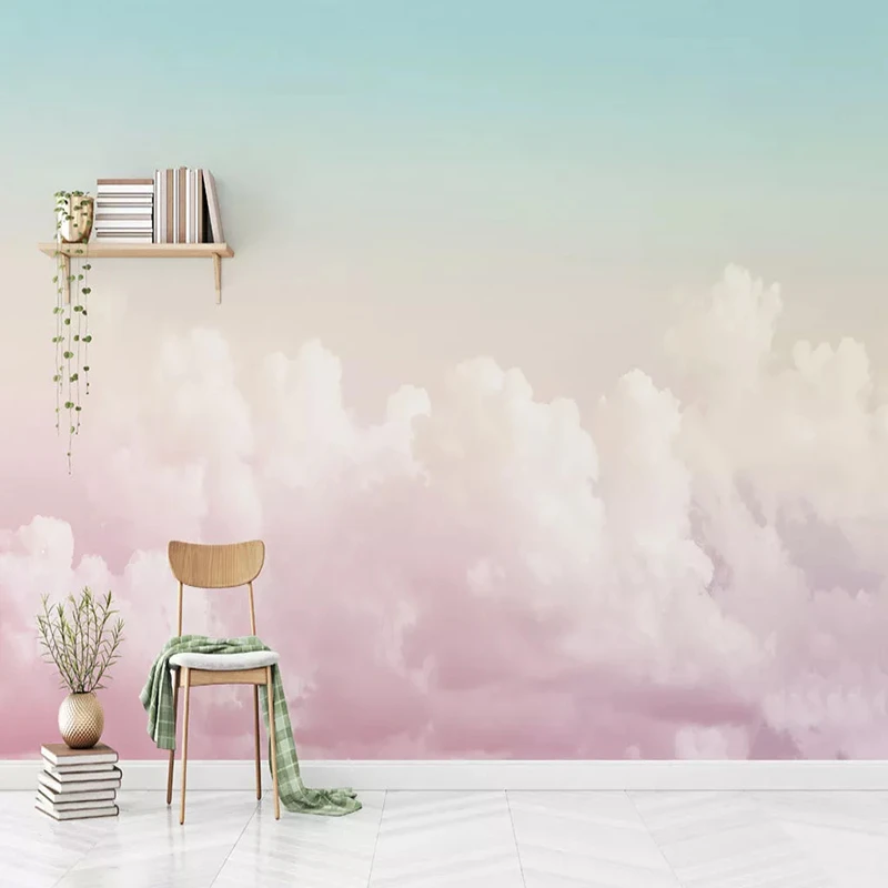 パーソナライズされた3d壁紙 シンプルでモダンな壁画 ピンクの雲 リビングルーム 女の子 ベッドルームの後ろの壁の装飾 壁紙 Aliexpress