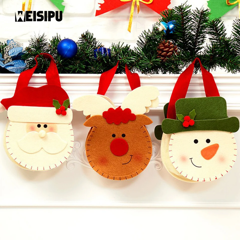 

WEISIPU Christmas Decorations For Home 1Pc Santa Claus Snowman Elk Christmas Gift Bag Merry Christmas Xmas Candy Bags