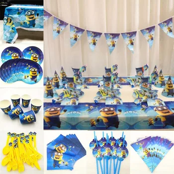 

82pc/set Minions Party Tablecloth plate cup napkin straw flag spoon Kids Birthday Party Supplies Tableware Decoration Favor Set
