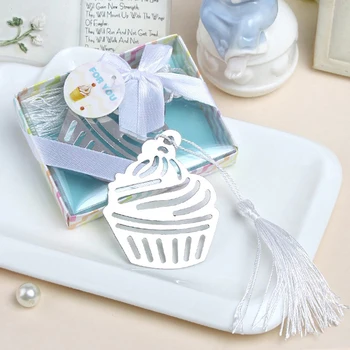 

10pcs/lot Exquisite CupCake Shape Tassels Metal Bookmark Metal Clip for Books Wedding Party Baby Shower Gifts Free shipping