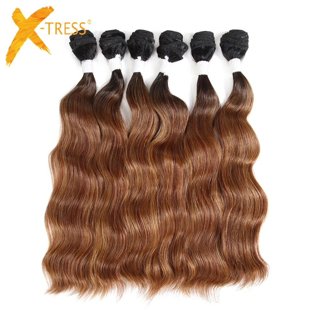 

Natural Wave Synthetic Hair Weave 6 Bundles 14-20inch X-TRESS Long Soft Ombre Brown Color Hair Weft Extensions For Full Head