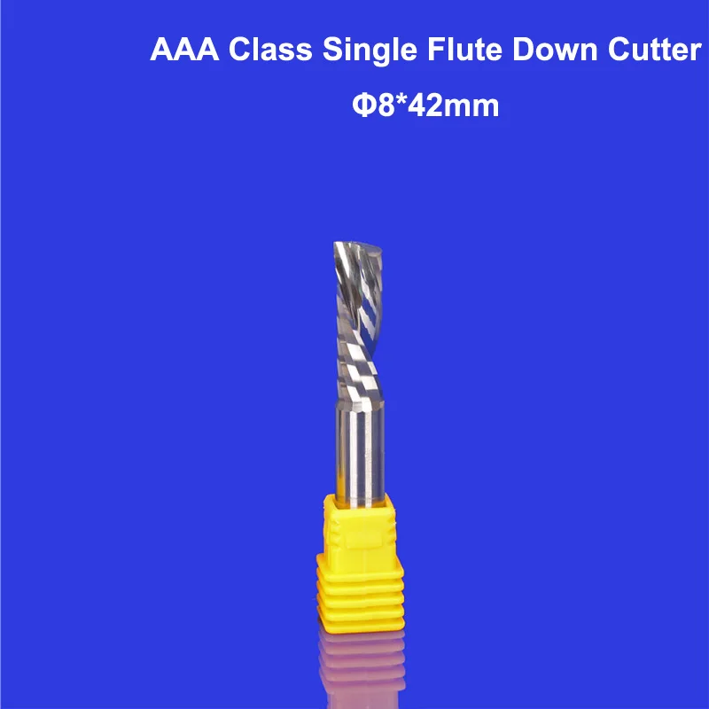 

1pc 8mm Left Spiral milling cutter down cut one Flute router bit CNC end mill carbide Long Sprial Cutting Length 42mm OVL 90mm