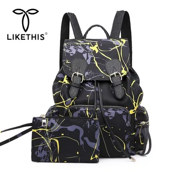 

LIKETHIS 2pcs/Set Women Backpack Laptop High Capacity Fashion Girls Rucksack Travel Bags Mochilas Feminina High Quality 2019