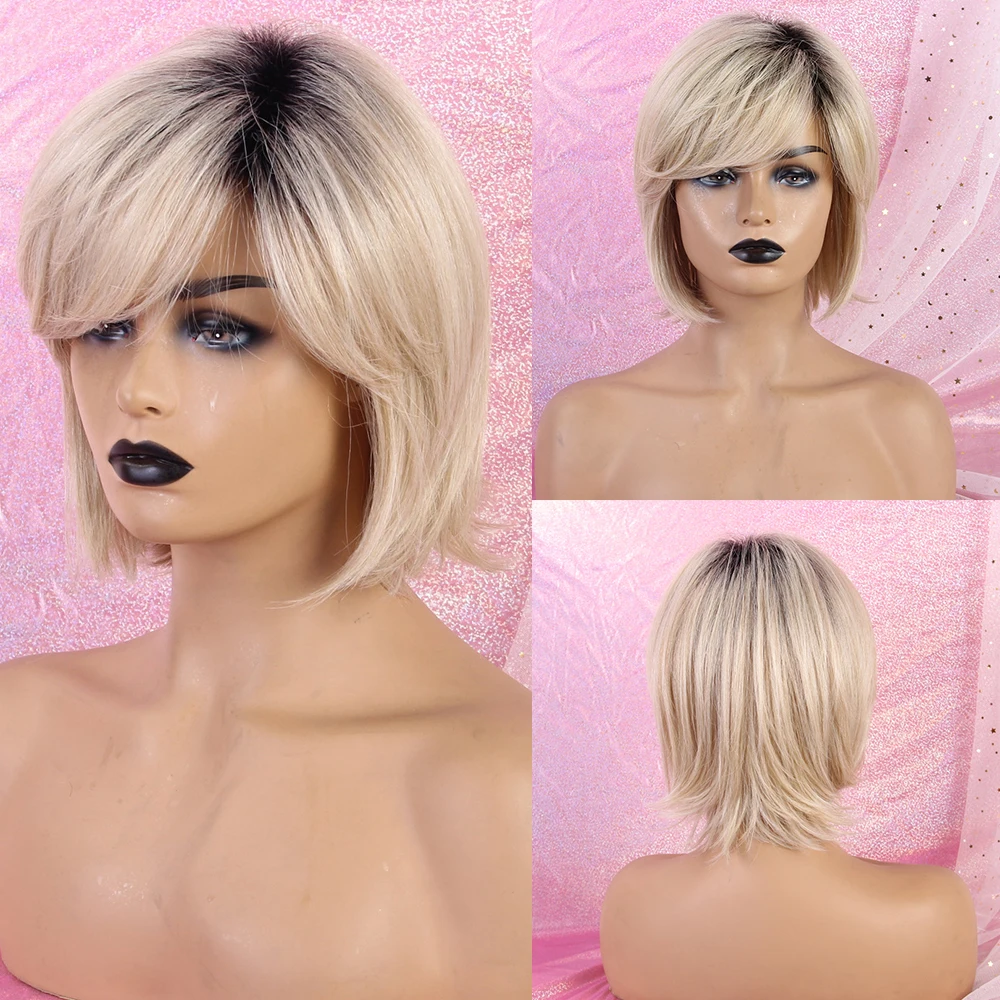 Inhaircube 1" Pixie Cut женские парики Омбре синтетические человеческие волосы с челкой пушистые слоистые натуральные волнистые короткие волосы