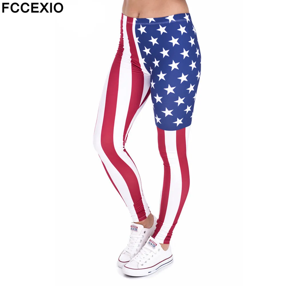 

FCCEXIO Women Leggings High Waist Fitness Legging New Style Flag America Printed Leggins Female Pants Workout Slim Trousers