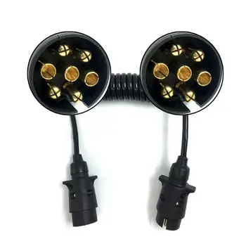 

7 Pin Plastic Trailer Plug X2 w/curly extension Cable 1.5M Male to Male 12V Trailer Lighting Board Caravan