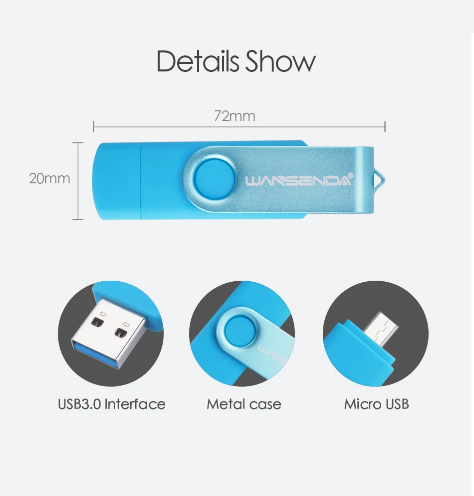 WANSENDA usb 3,0 OTG USB флеш-накопитель высокоскоростной флеш-накопитель для Android/PC флеш-накопитель 16 ГБ 32 ГБ 64 ГБ 128 ГБ 256 ГБ флеш-карта памяти