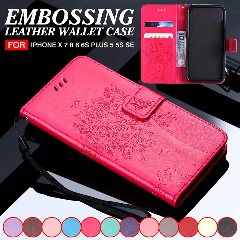 Fashion Embossing Women Leather Wallet Case for iPhone X 8 7 6 6S Plus