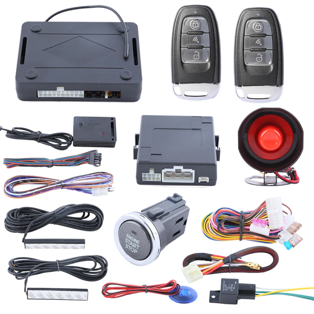 Car Alarm Kit Passive Entry System, Start Stop Push Button, Remote Lock