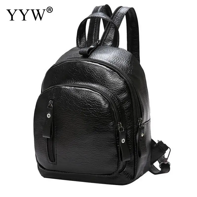 Женский рюкзак из искусственной кожи высокого качества, модные однотонные школьные сумки для девочек-подростков, Повседневный женский черный рюкзак