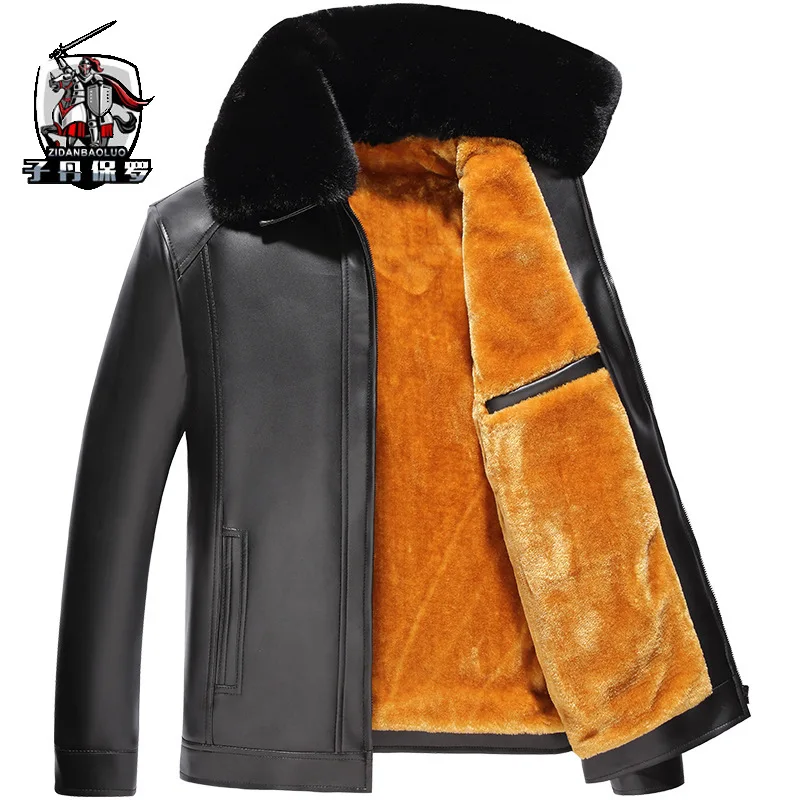 Hot Sell Mens Leather Jacket Men Leather Coats High Quality PU Outerwear Male Winter Blue fox wool collar Fleece Leather Parkas
