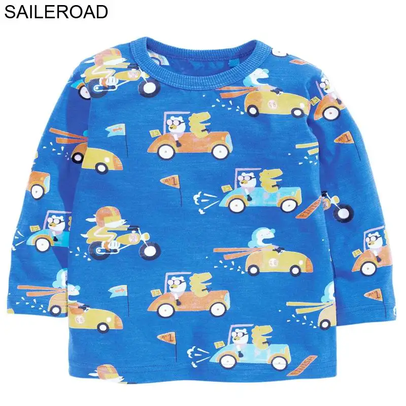 SAILEROAD/Детская футболка с мультяшным автомобилем летняя хлопковая футболка с длинными рукавами для мальчиков и девочек-подростков на весну, детская одежда - Цвет: 5340 same picture