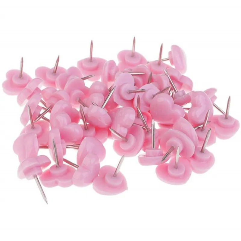 50 шт./лот, пластиковая пробковая доска в форме милого сердца, безопасные цветные нажимные шпильки для большого пальца, офисные школьные принадлежности, принадлежности - Цвет: Pink