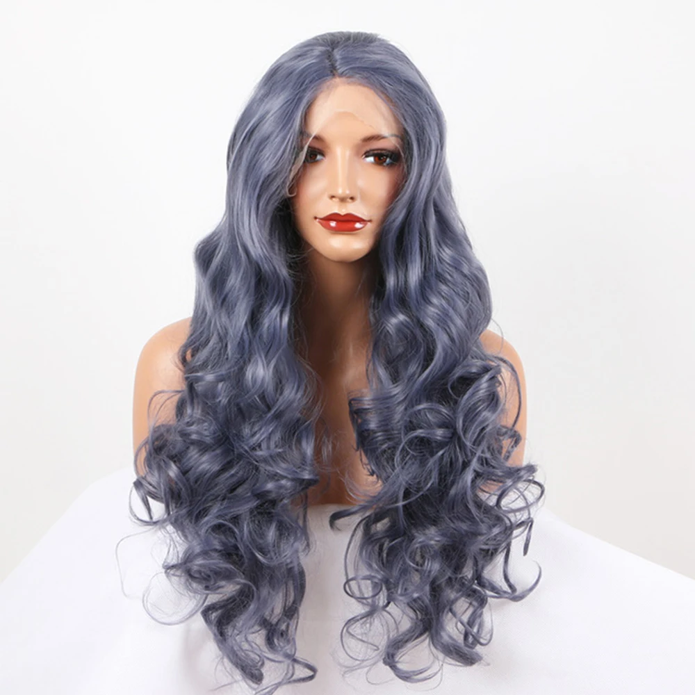 Fantasy Beauty Cheap Blue Color Synthetic Lace Front Wigs Heat