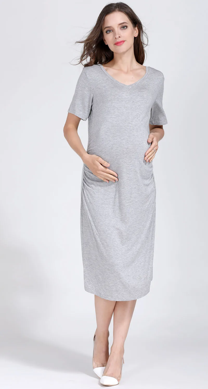 Emotion Moms короткий рукав летние платья для беременных легкий плащ до колен платье для беременных женщин - Цвет: Серебристый