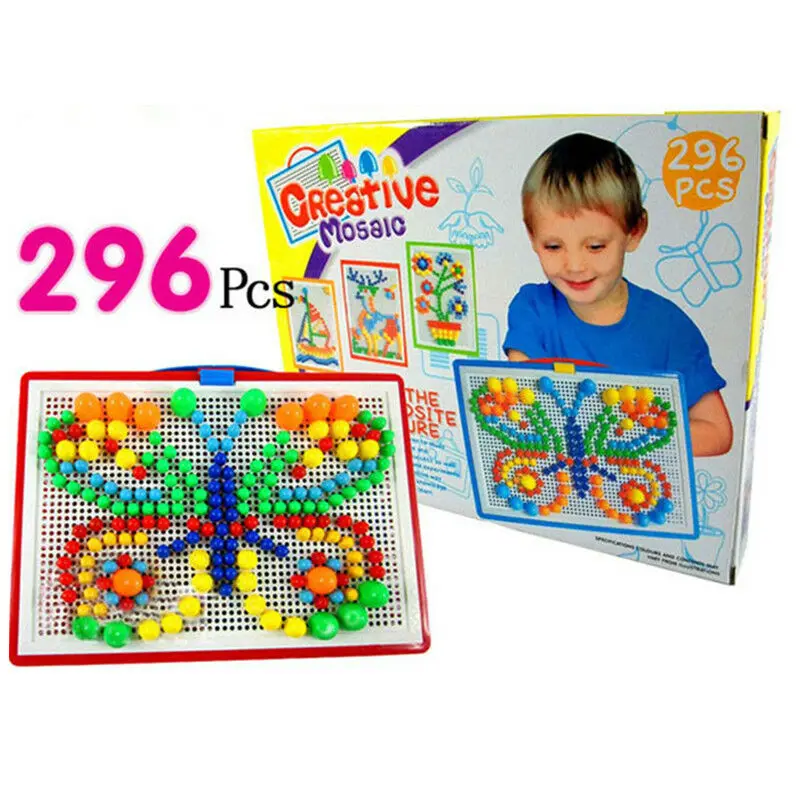 

296pcs Puzzle Children Kids Early Education Toy Creative Peg Board Mushroom Nail Board Toy