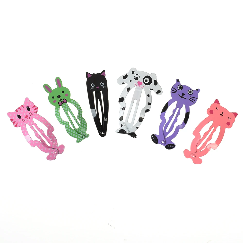 

6Pcs Children's Cute Animal Hairpin Metal Cartoon Girl bb Clip Color Print Panda Simple Hair Accessories Kids Hair Barrettes