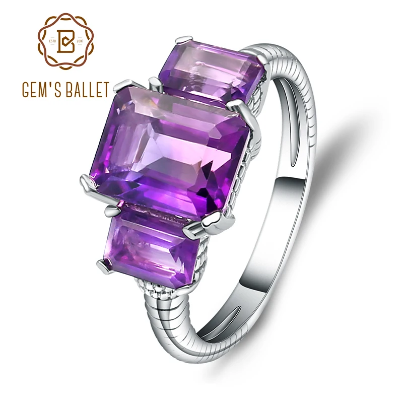 

Gem's Ballet 3.75Ct Natural Amethyst Gemstone Rope Band Stackable Ring For Women Engagement 925 Sterling SilverFine Jewelry