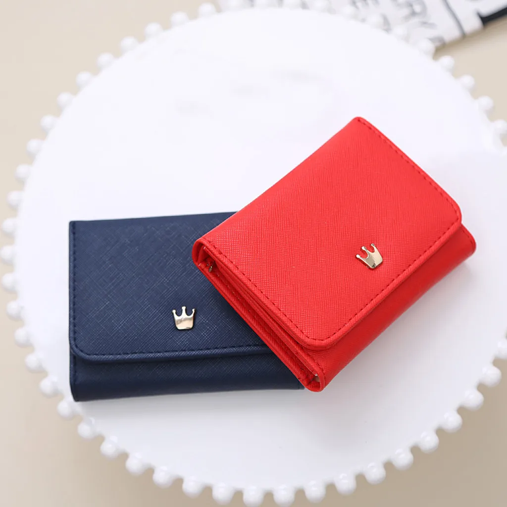 Wallet Women 2019 Lady Short Women Wallets Crown Decorated Mini Money Purses Small Fold PU Leather Female Coin Purse Card Holder