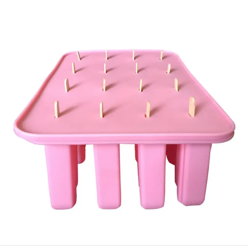 

New Style (1set/lot) Silicone Popsicle Mold 16 Rectangle Cuboid Shape Ice Cream Mold with Lid Free shipping Bakeware