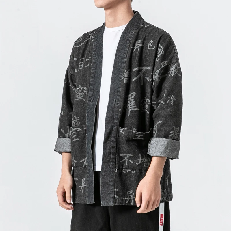 Men Streetwear Hip Hop Fashion Casual Denim Jacket Chinese Print Jean Cardigan Coat Harajuku Male Kimono Jacket Men Streetwear Hip Hop Fashion Casual Denim Jacket Chinese Print Jean Cardigan Coat Harajuku Male Kimono Jacket