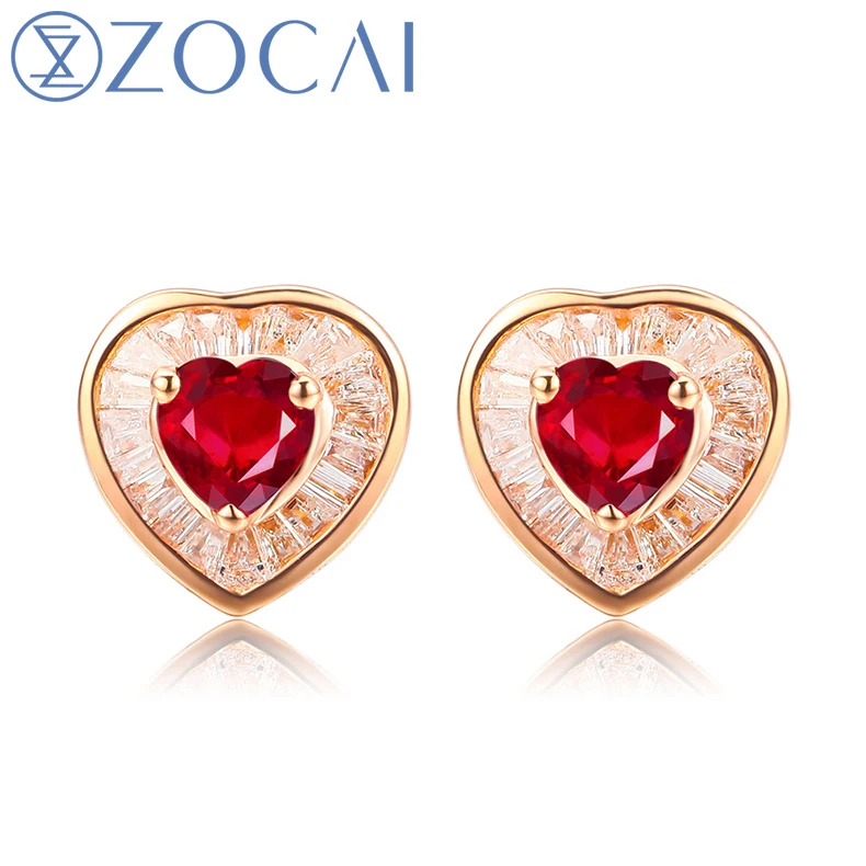 Zocai Heart Shape Genuine Ruby Gemstone 0 56 Ct Certified Stud Zocai Heart Shape Genuine Ruby Gemstone 0 56 Ct Certified Stud Earrings With 45 Diamond 18k Rose Gold Au750 E00569 In From Jewelry