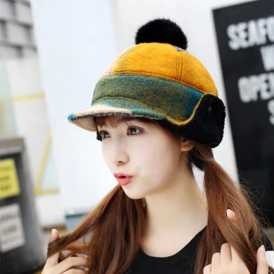 Новая осенняя и зимняя женская шапка, Корейская версия, милые шапки, уличная плюшевая теплая шапка для защиты ушей, шапка для женщин HC68