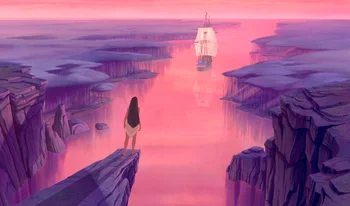 

7x5ft Pocahontas Princess Evening Sun Ship Mounrains Custom Photo Studio Background Backdrop Vinyl 220cm x 150cm