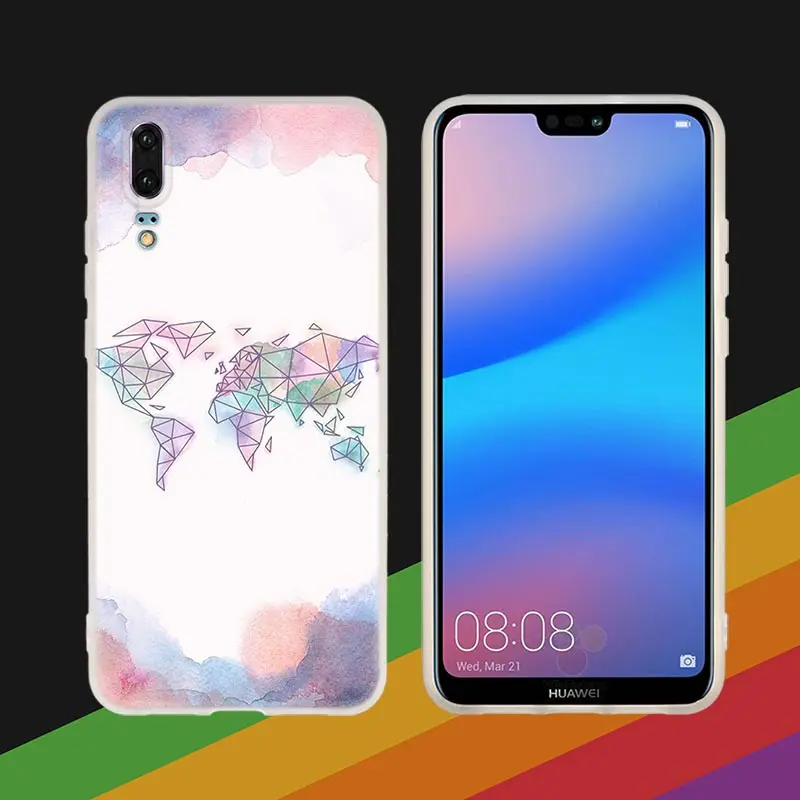 Мягкий силиконовый чехол для телефона, Карта мира для huawei P30 P20 P30Pro P10 P9 P8 Lite P samrt Plus - Цвет: Rose gold grain