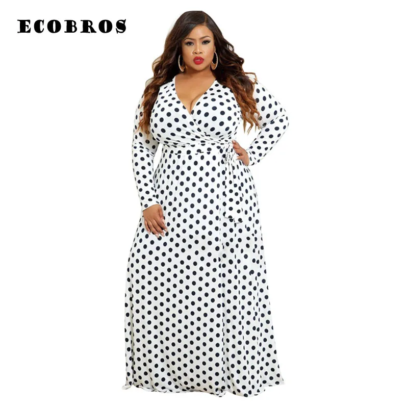 

2019 Plus size Long Dress Dot Print Boho Beach Dress Tunic Maxi Dress Women Evening Party Dress Sundress Vestidos de festa 5XL