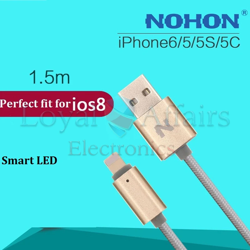 NOHON 150 см светодиодный смарт-Алюминий сплава USB кабель для передачи данных для iPhone X, 8, 7, 5 5S 6 плюс 8 P 6 S ipad 4 Air зарядного устройства для передачи данных кабель IOS 7, 8, 9, 10, 11