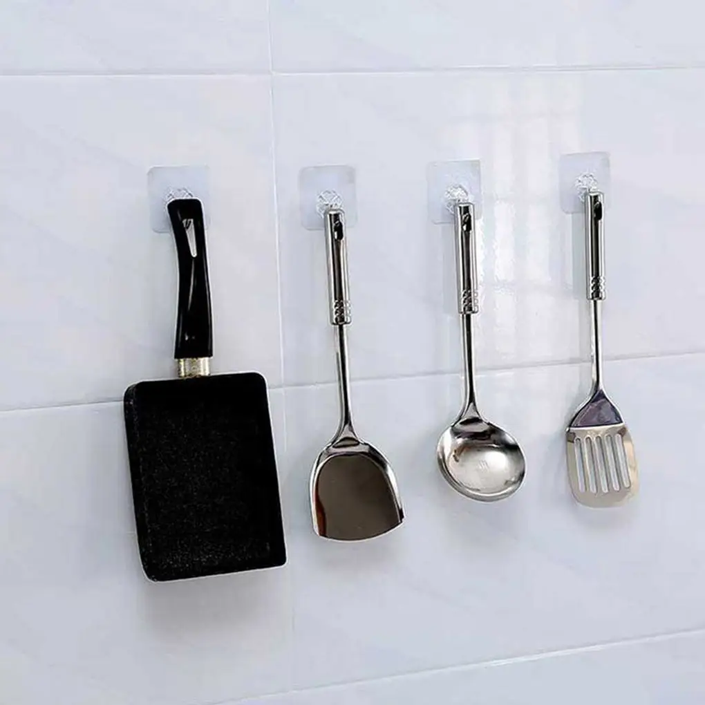 

10pcs Wall-mounted Nail-free Seamless Hook Transparent Strong Self Adhesive Door Wall Hangers Towel Mop Handbag Holder Hook