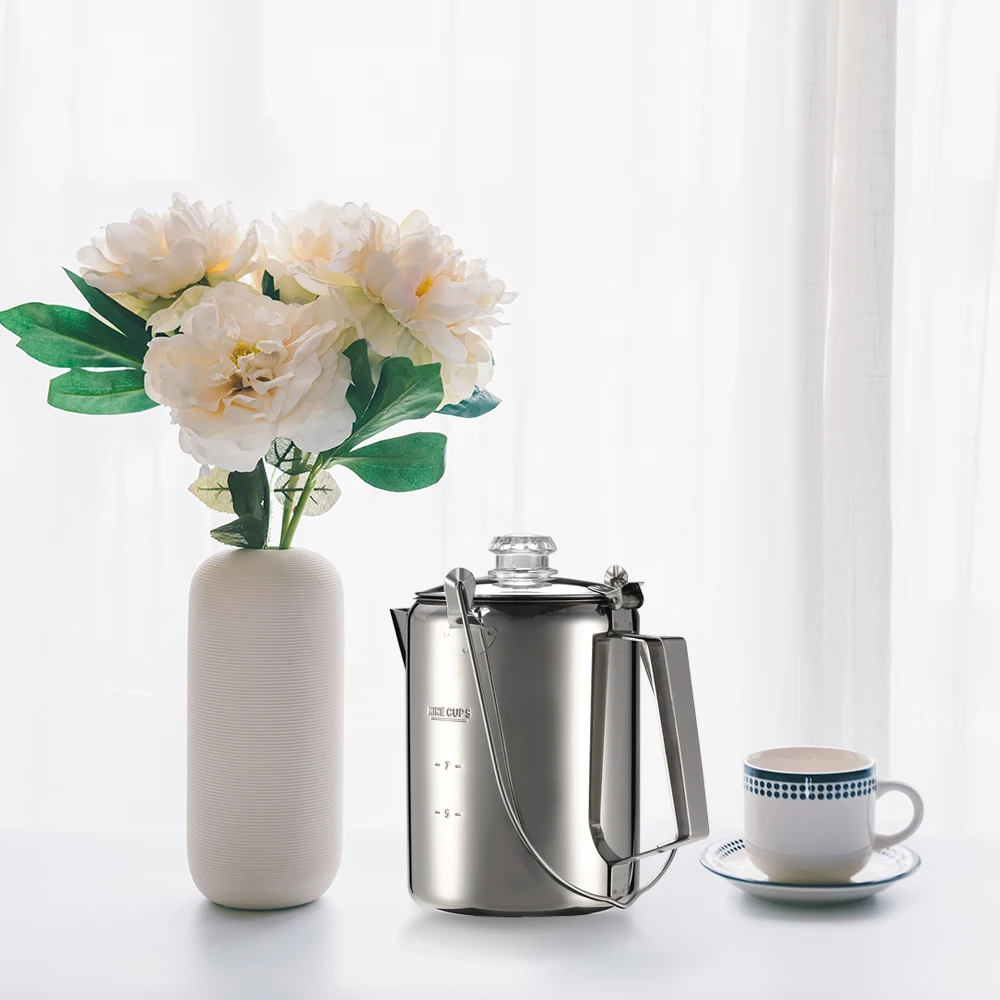 

Outdoor Camping Stainless Steel Percolator Water Pot Kettle Durable 9 Cup Coffee Tea Maker Pot For Hiking Traveling