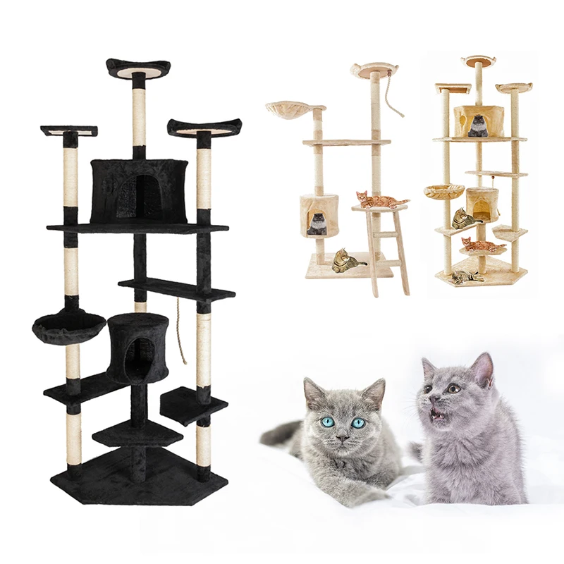 

60/80 Inch Cat Tree High Stability Cat Climber With Ladder Cat Furniture Pet Scratching Post With Hammock Cat Toy