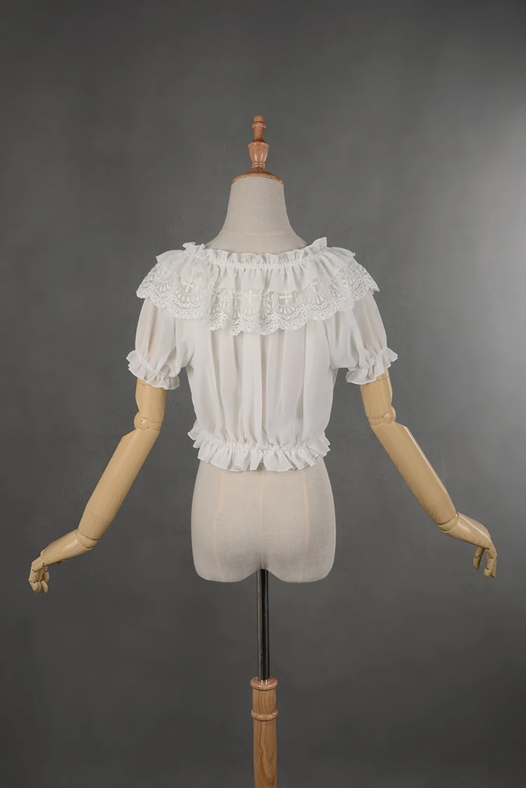 2 способа Женская Лолита шифон короткая блузка пышные рукава рубашка Топы цветок кружевная отделка 6 цветов