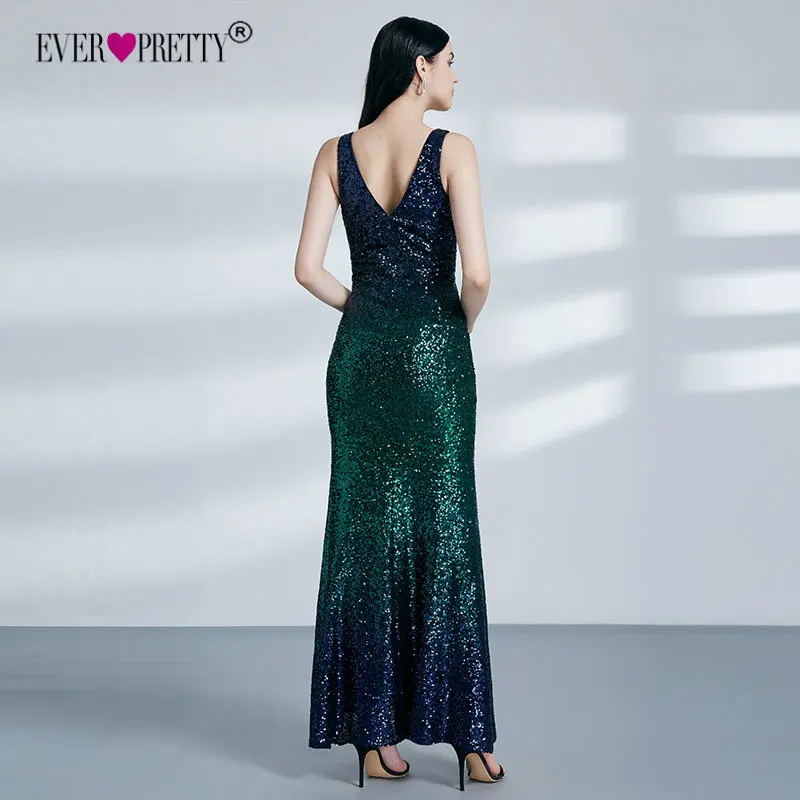 Ever Pretty Robe De Soiree Новые Сексуальные вечерние платья трапециевидной формы с v-образным вырезом на спине с блестками Длинные вечерние платья с высоким разрезом EP07345NB