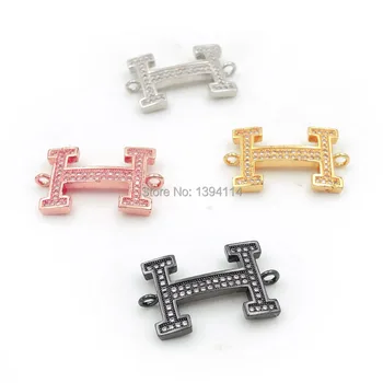 

26*17*3mm Micro Pave Clear CZ H Charm Connector Fit For Men And Women Making Bracelets Jewelry