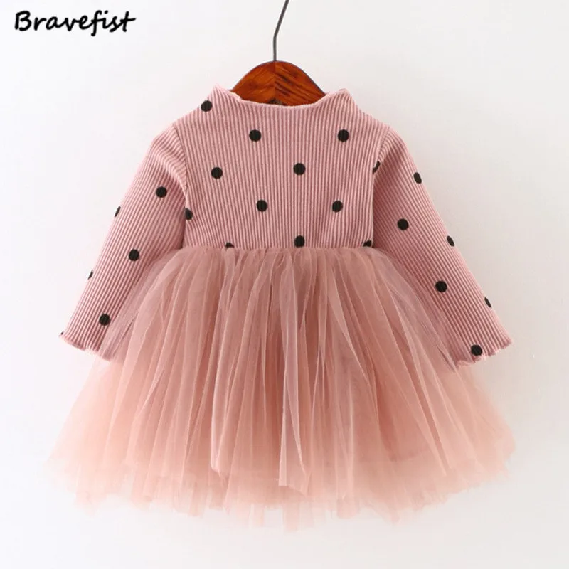 

Pink Christening Gown Infant Wedding Dresses Winter Newborn Baby Girls Dresses Knitting Long Sleeve Dots Birthday Princess Dress