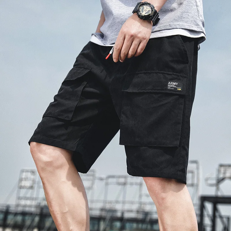 SingleRoad Cargo Shorts Men Summer Hip Hop Streetwear Fashion Pockets Knee Length Joggers Male Bermuda Casual Shorts Men - Цвет: Black Shorts