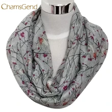 Chamsgend, дизайн, женский модный шарф с принтом птиц, Круглый круглый шарф с круглым вырезом, шарфы из мягкой вуали, Dec15, Прямая поставка