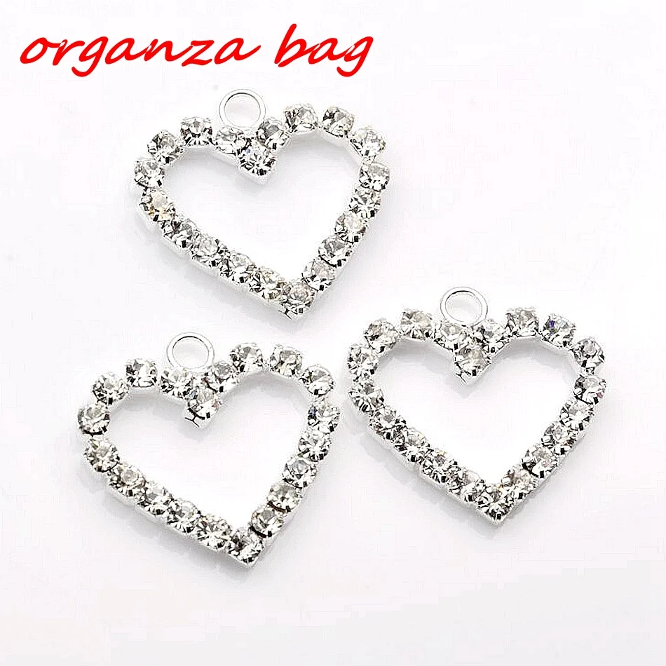 

Hot ! 10Pcs Silver Plate Clear Rhinestone Heart Shaped Charm 22x24mm za460