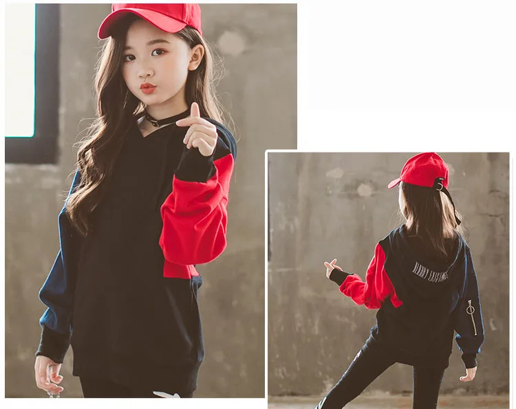 fashion red yellow long sleeve patchwork jackets for kids autumn hooded cotton coats baby big girls outerwear tops clothing  (17)