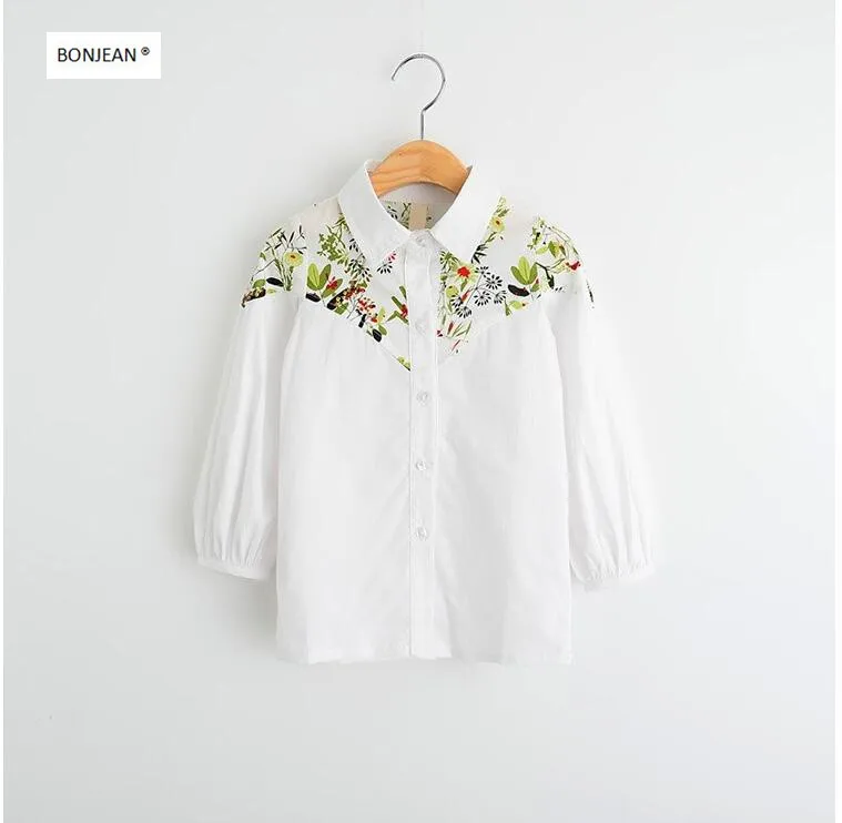 

Y60670230 2017 Spring Baby Girl Blouses White Print Flower Fashion Full Sleeve Toddler Girl Top Kids Clothes Lolita