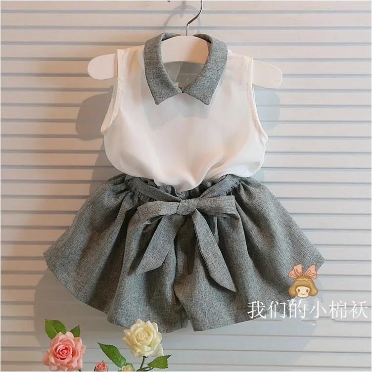 Baby Girls clothes set white shirt and grey font b pants b font summer chiffon 2